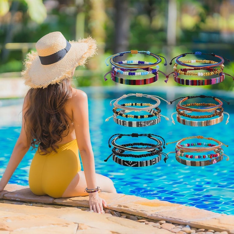 Mannikesi Beach Bracelet Set for Men and Women, Surfer Men Bracelet, Braided Boho Summer Bracelets Adjustable Men's Bracelet Handmade Women Bracelet String Rope Ankle Bracelets Birthday Gift - Image 2